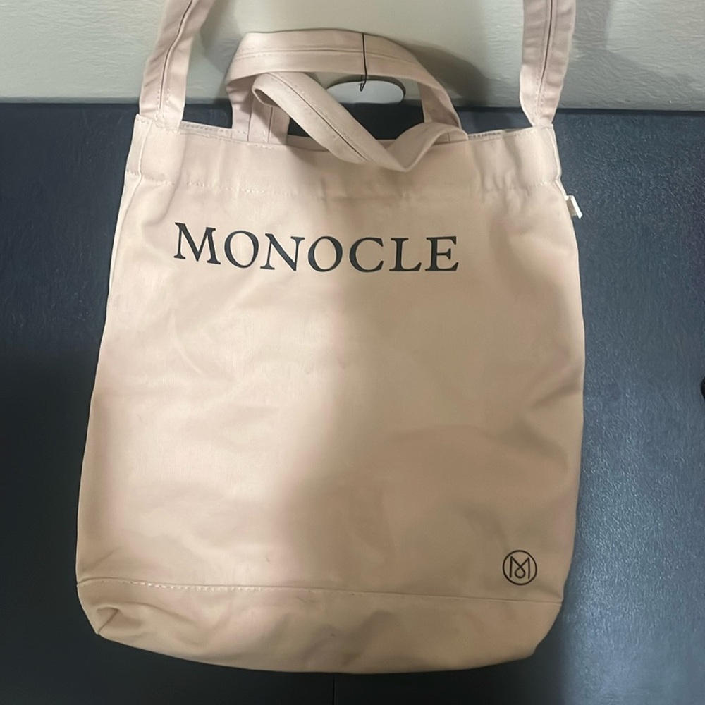 Monocle Taupe Canvas Tote Shoulder Strap Magazine Bag  H 16" x W 14" x D 6"